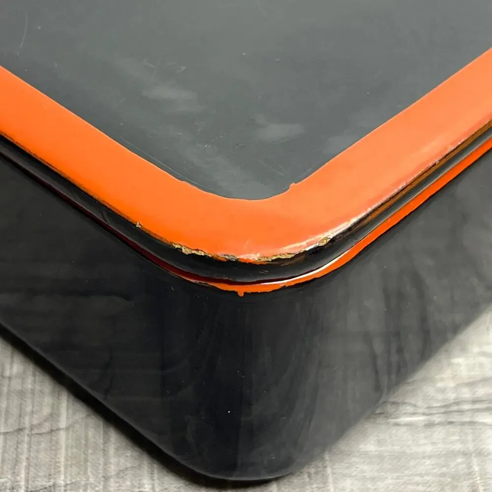 Vintage Asian Red Black Laquer Sushi Bamboo Plate Bento Box Set